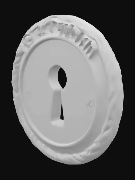 3D model for #emblem#, ' The badge of the locksmith union features a simple keyhole as the main image, without the presence of a key. '