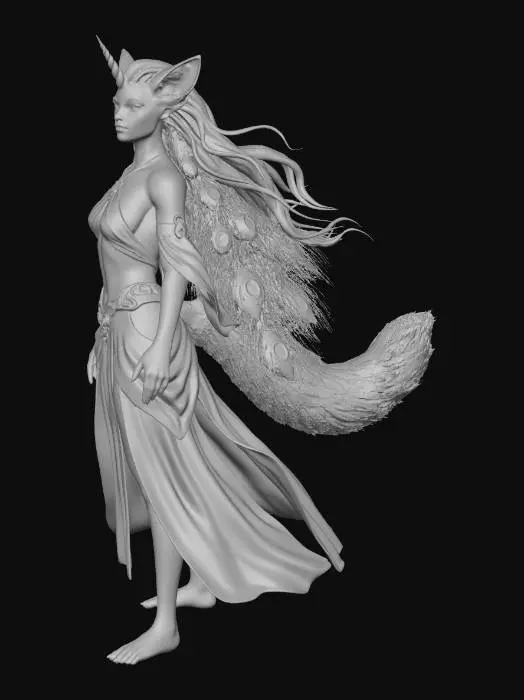3D model for Merge a bakaniku, kitsuna, female human, peacock, unicorn as one creature