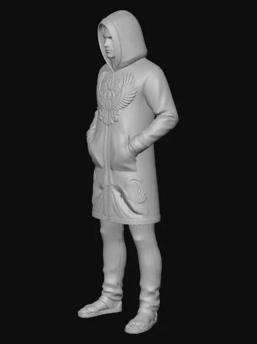 3D model for Can you merge these three together but shorten it to the length of the knees like the third picture on here I like the hoodie on the first picture I like the format of the chest on the second picture and I like the trim on the second picture and the first picture but I don't like it being that long so can you make it as short as the third picture