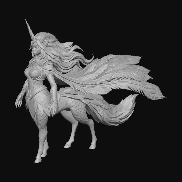 3D model for Merge a bakaniku, kitsuna, female human, peacock, unicorn as one creature