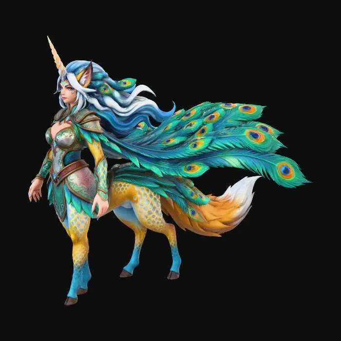 3D model for Merge a bakaniku, kitsuna, female human, peacock, unicorn as one creature