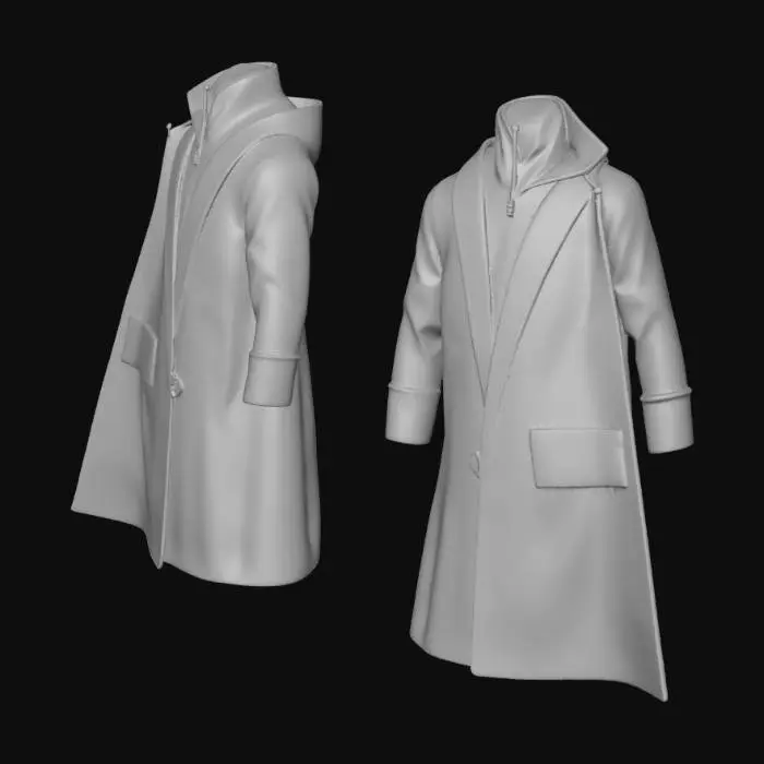 3D model for I like to create a long code where the eye of raw a symbol is on the back of the hoodie and then on the collar is Egyptian writing that says son of the heavens on one side Father of the darkness on the other side of the collar in Egyptian writing then I would like to have the base of the outer coat to be a greek-like with c The leaf crowns be like the buttons on the code and then Make the borderline a river flow around make the colors light blue white gold and merge all three of these photos together as one