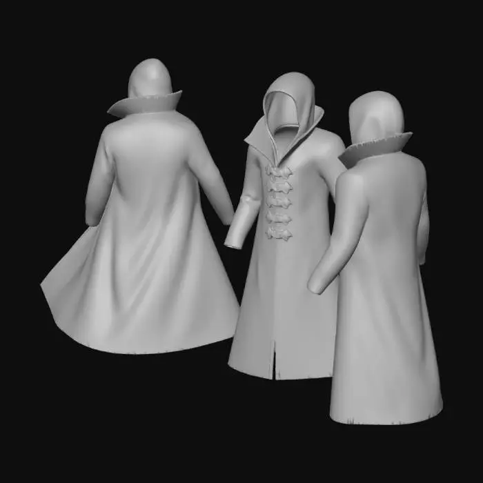 3D model for I like to create a long code where the eye of raw a symbol is on the back of the hoodie and then on the collar is Egyptian writing that says son of the heavens on one side Father of the darkness on the other side of the collar in Egyptian writing then I would like to have the base of the outer coat to be a greek-like with c The leaf crowns be like the buttons on the code and then Make the borderline a river flow around make the colors light blue white gold and merge all three of these photos together as one