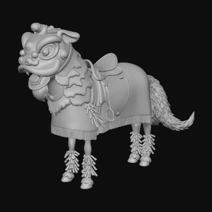 3D model for Chinese lion with Chinese horse Happy New Year