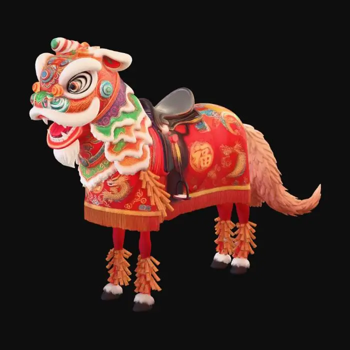 3D model for Chinese lion with Chinese horse Happy New Year