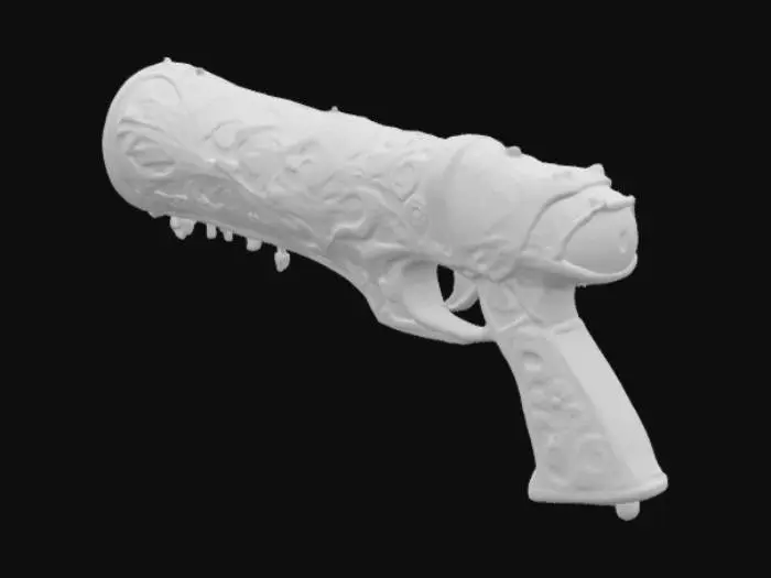 3D model for Card Title: The Infinity Gun

Subtitle: An Abomination

Type: Weapon, Ranged

Description: A gun made of a god bound by the shredded souls of nine innocents. Instantly annihilates one being or artifact anywhere on the board, so long as the user is able to describe it. Expires after use.