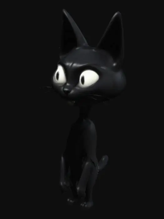 3D model for Cartoon Cat appears to be a pitch-black, tall, slender, and malleable humanoid entity with a feline head, manifesting with a physical aesthetic akin to that of a rubber hose cartoon character, albeit far more grotesque and realistic.