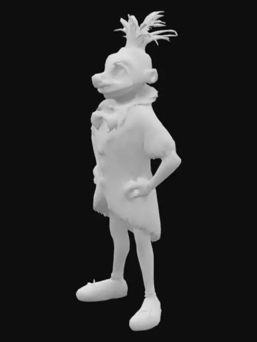 3D model for Lorenzo, during the events of The Mysterious House, has an orange coat of fur, with the undersides of his ears and his belly being a lighter shade of orange. He sports a yellow mask that depicts a twisted smile and yellow snout. His arms, neck, and legs are dark green, similar to a robot’s mech, and he wears a purple bowtie around his neck. He also appears to have animatronic-like withering all along his limbs & torso.