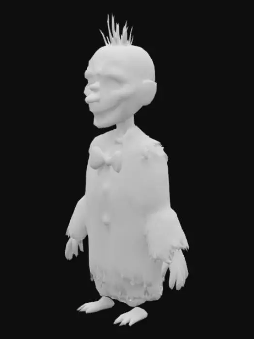 3D model for Lorenzo, during the events of The Mysterious House, has an orange coat of fur, with the undersides of his ears and his belly being a lighter shade of orange. He sports a yellow mask that depicts a twisted smile and yellow snout. His arms, neck, and legs are dark green, similar to a robot’s mech, and he wears a purple bowtie around his neck. He also appears to have animatronic-like withering all along his limbs & torso.