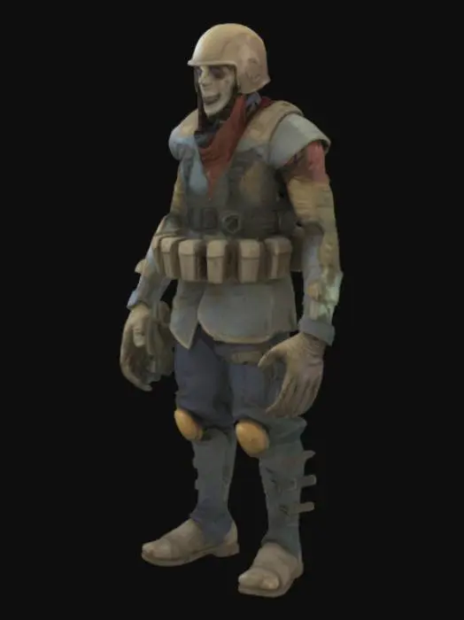 3D model for Card Title: Corrosion Man
Subtitle: The Snatcher
Type: Anomaly, Sentient, Humanoid
Description: A ghastly former soldier turned into a living nightmare. Steals children for probably horrible reasons. Lives in an attic above the Darkness Between Dimensions.