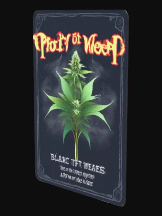 3D model for Card Color: Black

Card Title: Pot of Weed

Description: THERE IS A PLACE IN HELL FOR CHEATERS AND A HOLE JUST YOUR SIZE. Draw two cards, but you still take damage.

Effect: The player draws two cards, and begins experiencing symptoms of psychoactive drug exposure; each successive use of "Pot of Weed" increases the intensity of these symptoms.