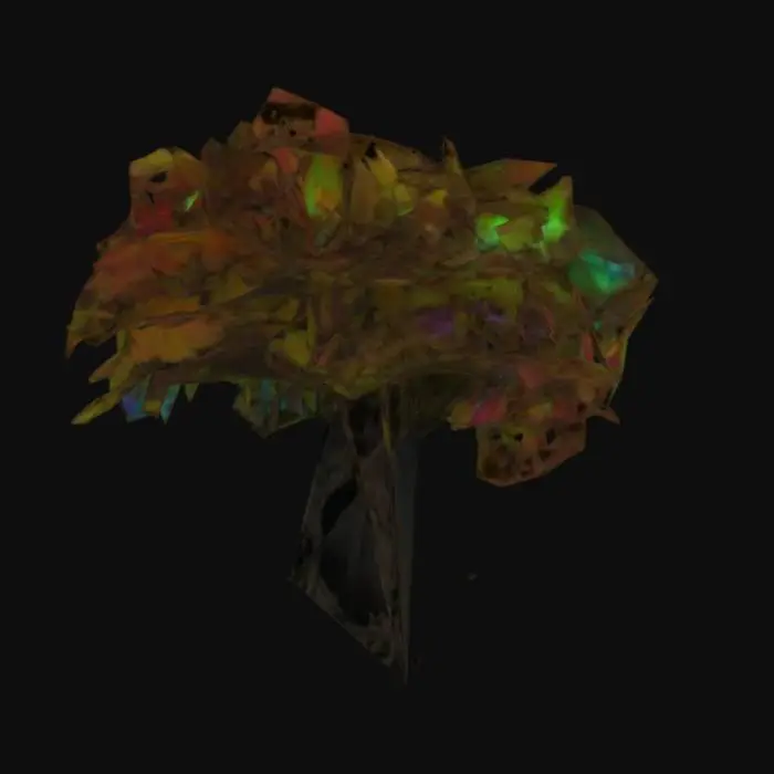 3D model for SCP-6464 is a small tree, around 58 centimeters in height. The tree is notable for having multicolored leaves that display a minor bioluminescent quality. SCP-6464 has an unusually high number of roots which it uses to firmly hold itself in the container it is currently located in.