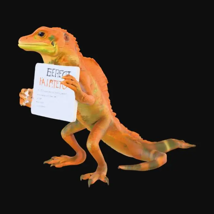 3D model for Card Color: Orange

Card Title: PERFECT HATRED

Subtitle: A Decidedly Imperfect Termination Attempt.

Type: Anomaly | Sentient | Supreme Divine

Description: The perfect expression of pure hatred. Don't mess with the lizard, children.

Stats: ?? ATK / ?? DEF / ?? HP | (All values were listed as STACK_OVERFLOW_ERROR instead of as numbers)