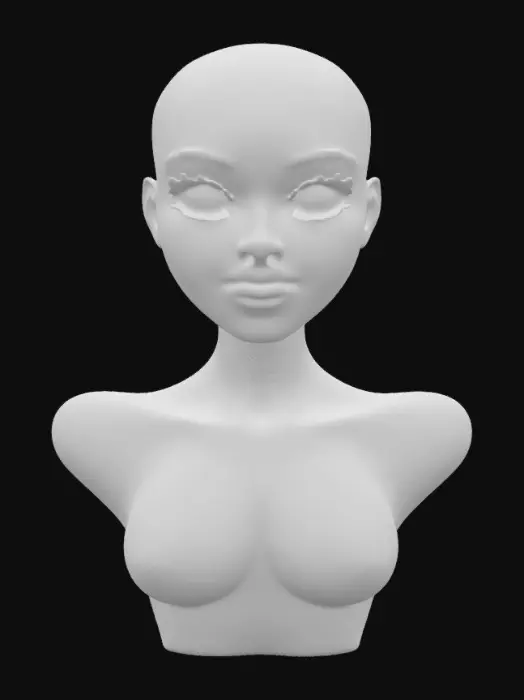 3D model for Female humanoid bust, bimbo, plastic doll looking, silver