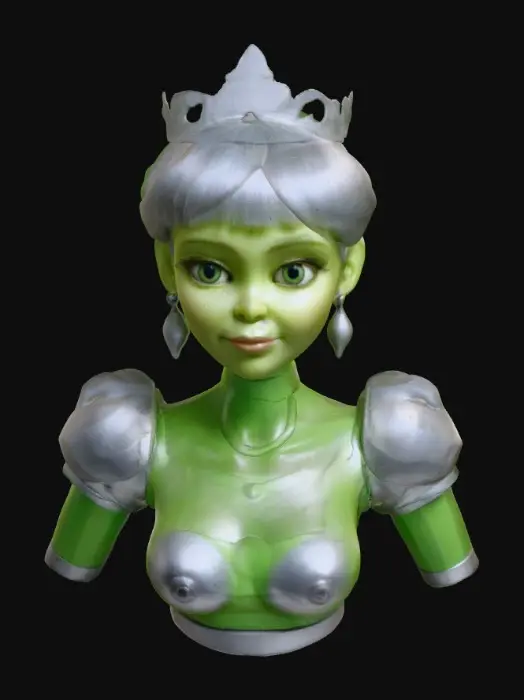 3D model for Female green humanoid bust, bimbo, plastic doll looking, silver, shrek 