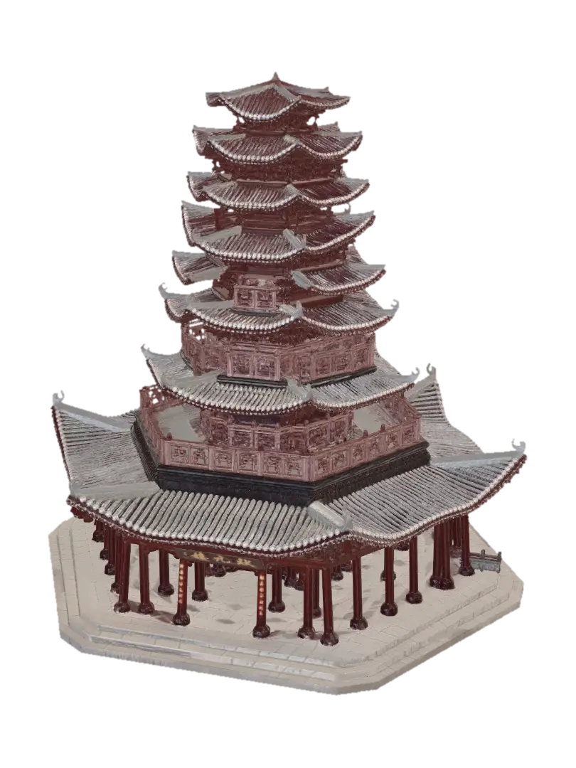 Red Chinese Pagoda 3D model, vytvořený pomocí AI