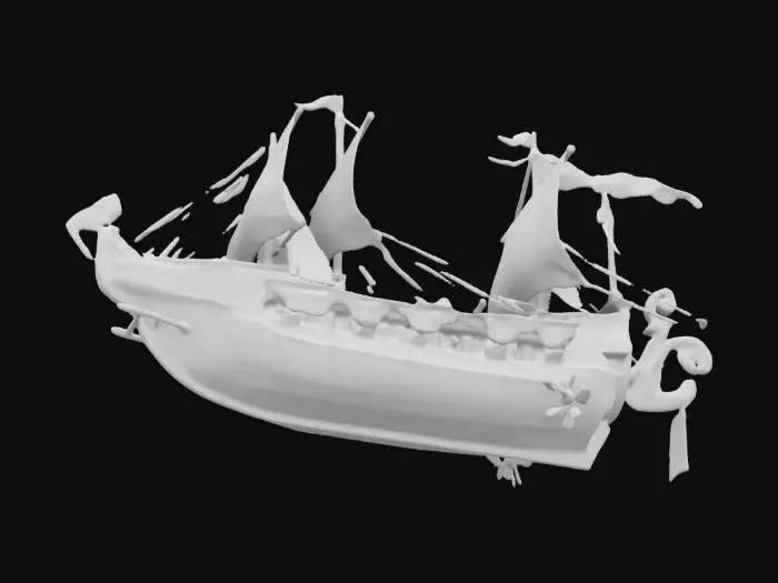 3D model for Fantasy airship with propellers near the rear of the ship and cannons on the left and right of the ship