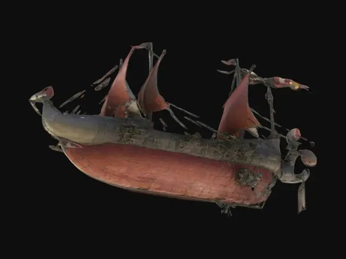 3D model for Fantasy airship with propellers near the rear of the ship and cannons on the left and right of the ship