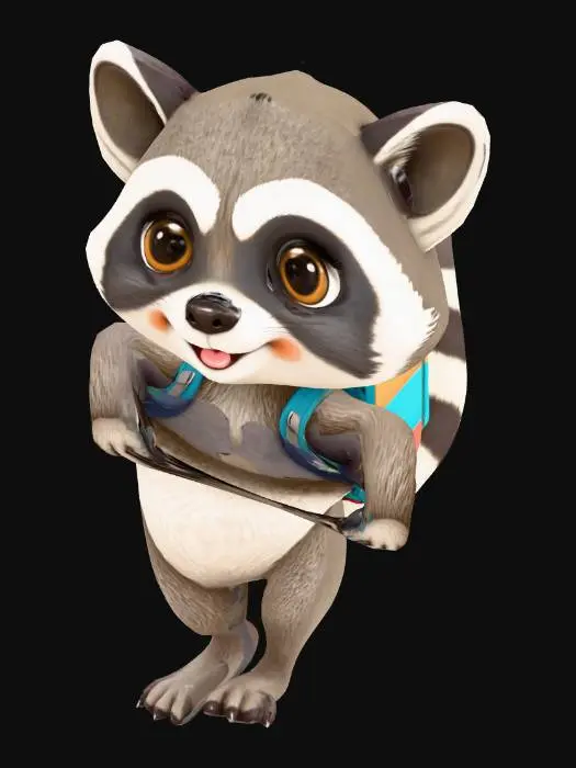 3D model for cute cartoon raccoon with backpack