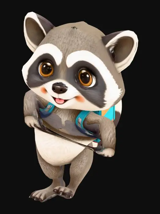 3D model for cute cartoon raccoon with backpack