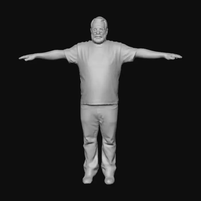 3D model for highly detailed character men in t-shirt in t-pose ( with small belly, typical geek) rigged model without extra artefacts