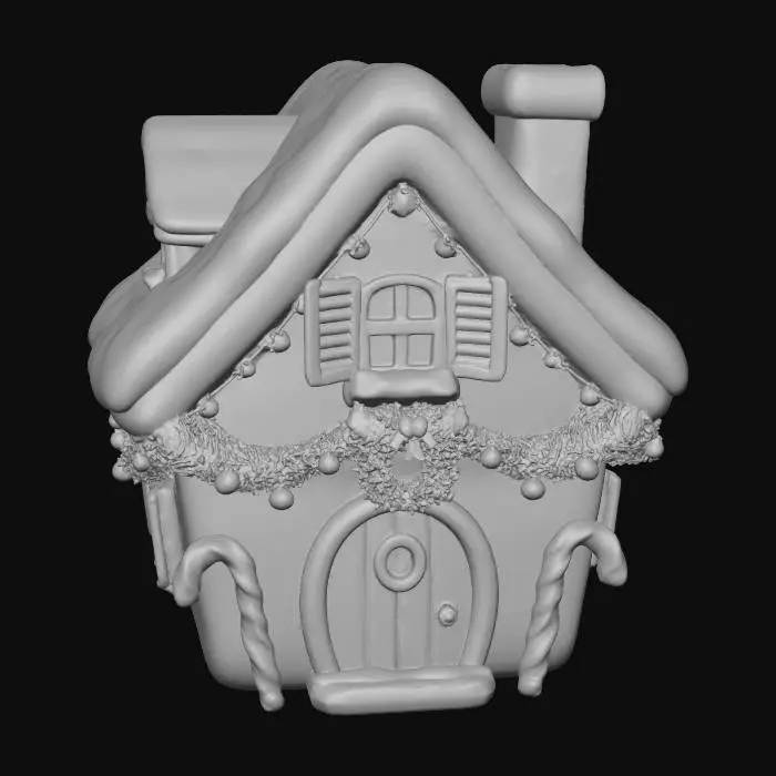 3D model for cute mascote style christmass house, exterier with galarand and decorations