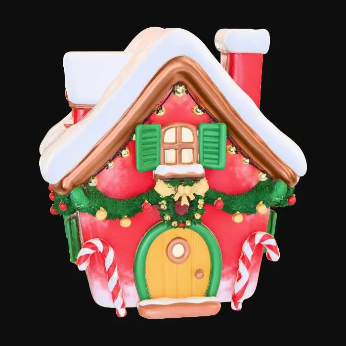 3D model for cute mascote style christmass house, exterier with galarand and decorations