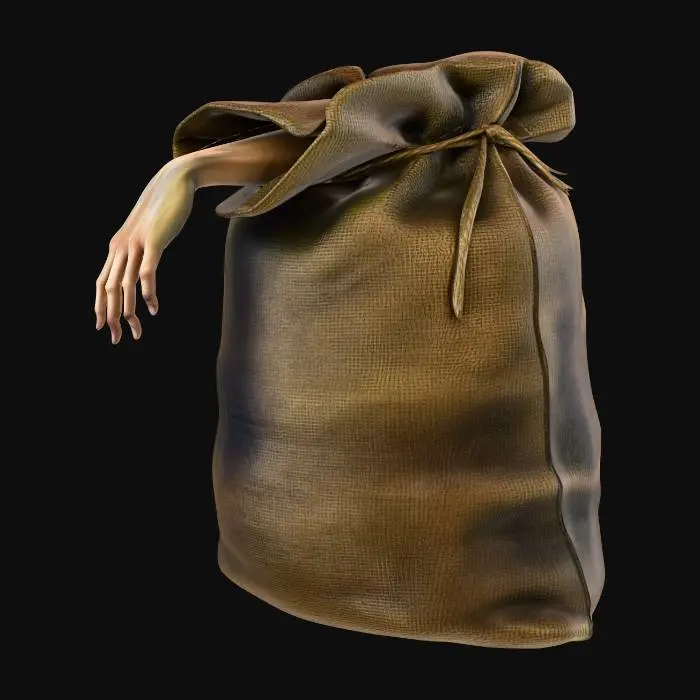 3D model for завязаный Мешок (джутовый), из которого торчит что-то странное и жуткое (часть тела) (криповый мешок)