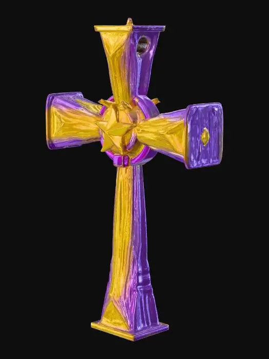 3D model for an ancient wooden cross with a star emblem in the middle and with curved edges and small cracks. but with nobody in it only the cross dont put anybody crucified dont