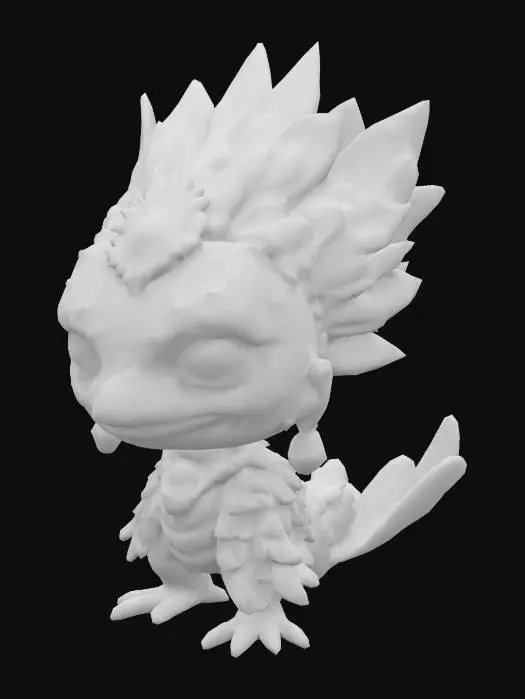 3D model for Chibi Quetzalcóatl, serpentine body with iridescent green and blue feathers, golden scales underneath,  ornate Mesoamerican jewelry on its neck, floating over ancient ruins, semi-realistic chibi style, vibrant colors  #AroundTheWorld# #Mexico#