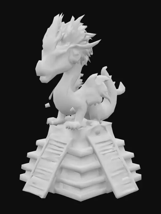 3D model for Mythological serpent with iridescent green and blue feathers, golden scales underneath,  ornate Mesoamerican jewelry on its neck, over mayan pyramid, semi-realistic chibi style, vibrant colors  #AroundTheWorld# #Mexico#