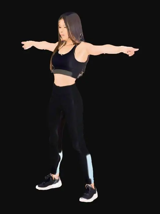 3D model for a female kpop dancer in tight-fitting fashionable clothing standing in a t-pose