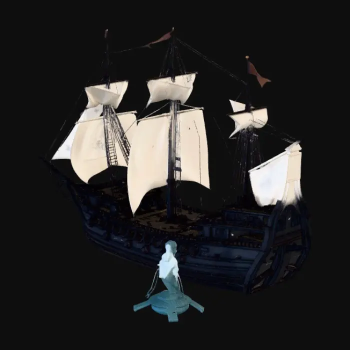 3D model for En az 8 yelkeni olan eski çağ bir yelkenli korsan gemisi oluştur. Geminin yelkenleri açık ve ara ara yamalı olmalı.
Geminin önünde bir deniz kızı şekli olmalı.
Geminin arkasında kendini koruyabilecek eski çağ gemi topları olmalı.
Geminin yanında da gemi topları olmalı ve geminin kürekleride olmalı.
Geminin tamamı korsan gemisi olarak realist olmalı