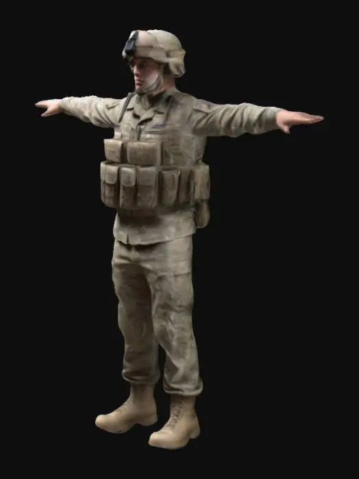 3D model for Create a realistic 3D model of a modern US Soldier in a T-pose, 