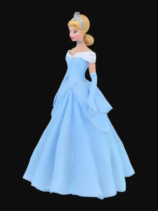 3D model for Disney's Cinderella in light blue Ball gown, white tiara, light blue long gloves