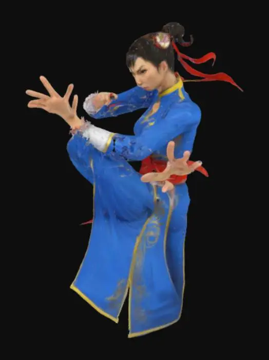 3D model for Chun Li from Street Fighter doing spinning bird kick