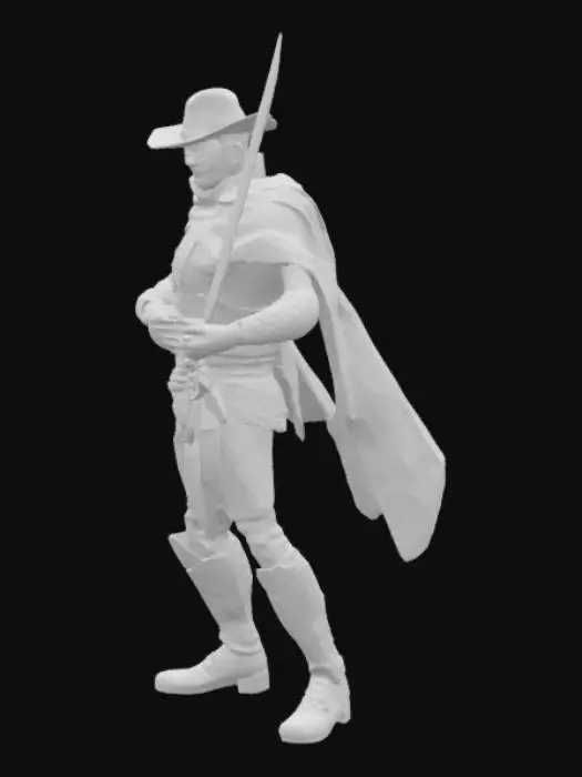 3D model for Zorro, black hat, black eye mask, red cummerbund, black cape, sword

