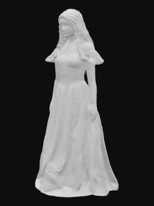 3D model for Disney's Belle in blue dress with white top.

