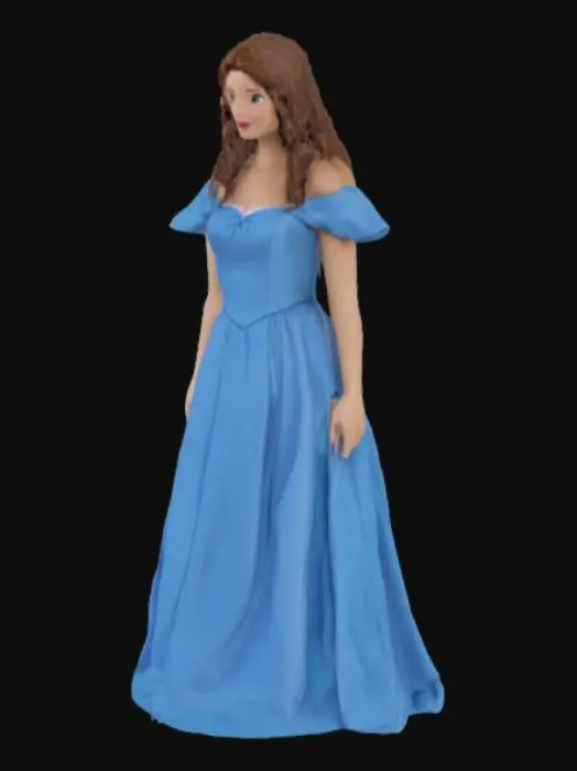 3D model for Disney's Belle in blue dress with white top.

