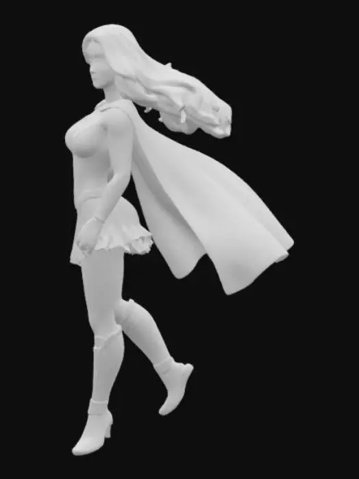 3D model for Supergirl, long red cape, flying