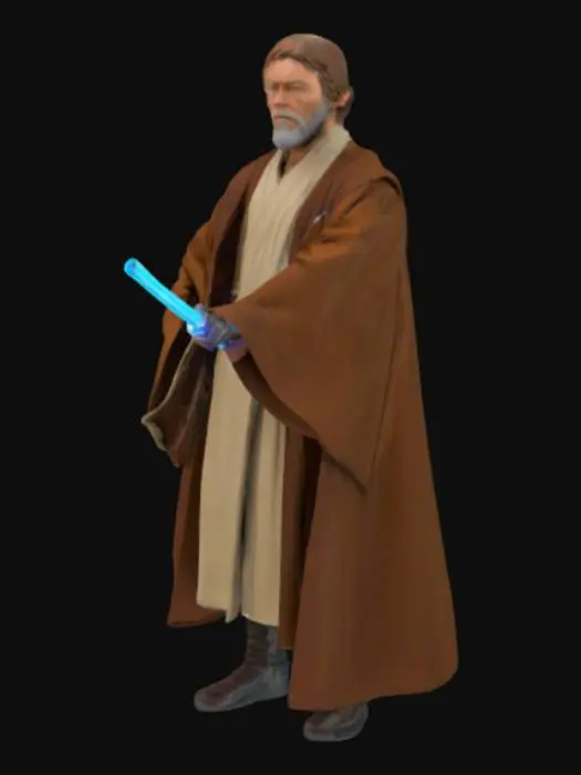3D model for obi wan kenobi, carrying light sabre with blue blade


