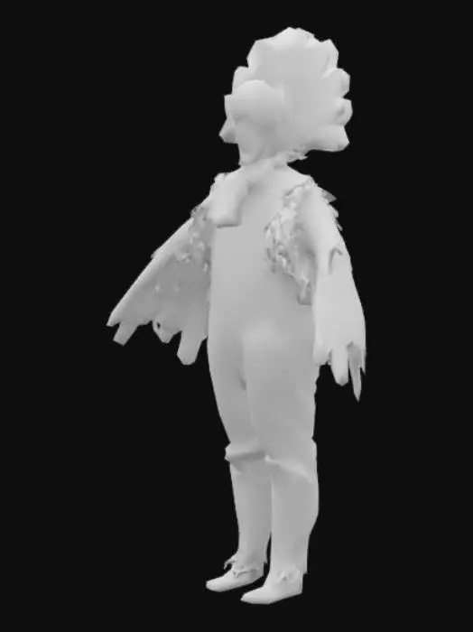 3D model for Man dressed as a Turkey, black body and feathers, big black wings, white tail feathers.
