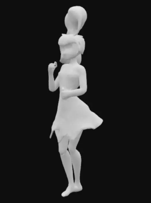 3D model for Betty Rubble in a short blue pointed cave dress, black hair in a blue bow,  black eyes, red lips, slim figure, no shoes, 2 arms
