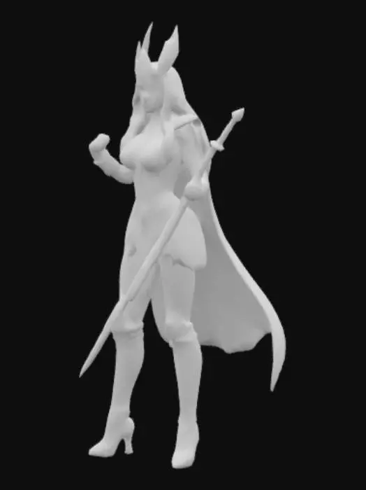 3D model for She Ra, short white dress, Gold Tiara, long blonde hair, blue eyes, red cape, long red boots, carrying a power sword