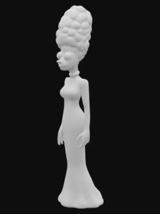 3D model for beautiful blue haired Marge Simpson in a long green dress, very slim figure