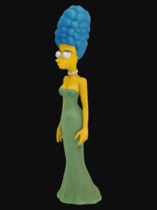 3D model for beautiful blue haired Marge Simpson in a long green dress, very slim figure