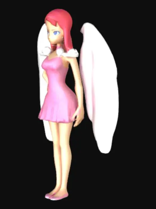 3D model for Jun from Battle of the Planets, short pink dress, white cape shaped like wings