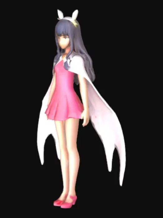 3D model for Jun from science team gatchaman, short pink dress, white cape shaped like wings