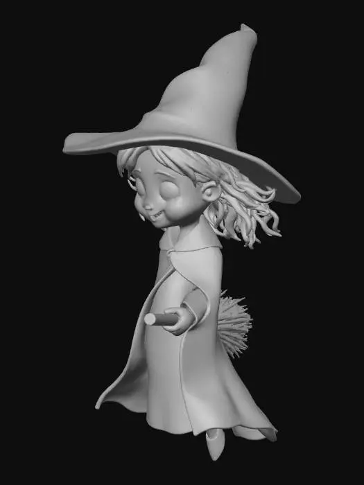 3D model for Small Cartoon Witch, long black cloak, pointed Witch's hat, flying on a Broomstick.

#villain#