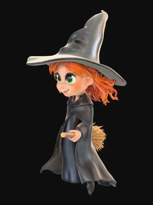 3D model for Small Cartoon Witch, long black cloak, pointed Witch's hat, flying on a Broomstick.

#villain#